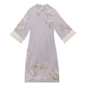 Purple Lavender Floral Modern Cheongsam Qipao